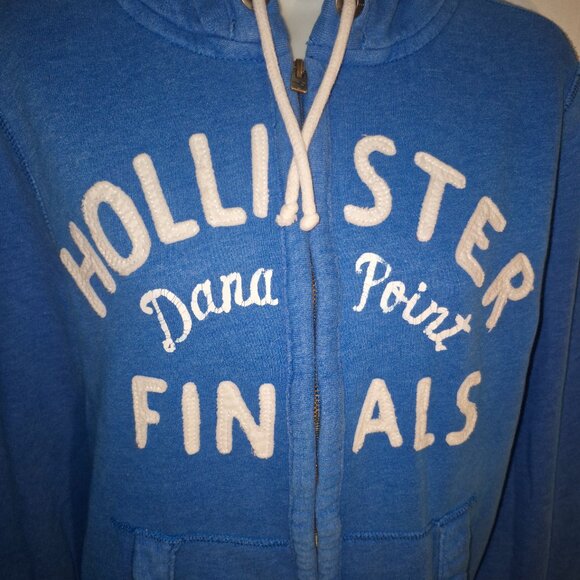 HOLLISTER of California hooded sweatshirt, zippered front, blue & white. MED. - Picture 8 of 14